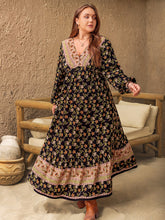 Plus Size Floral V-Neck Balloon Sleeve Dress Multicolor OutfitFlow